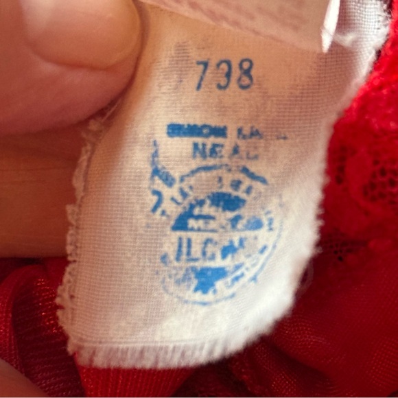 Vintage 70s 80s Petra Fashions Red Satin Lace Nightie Lingerie M Union Made - Picture 14 of 14